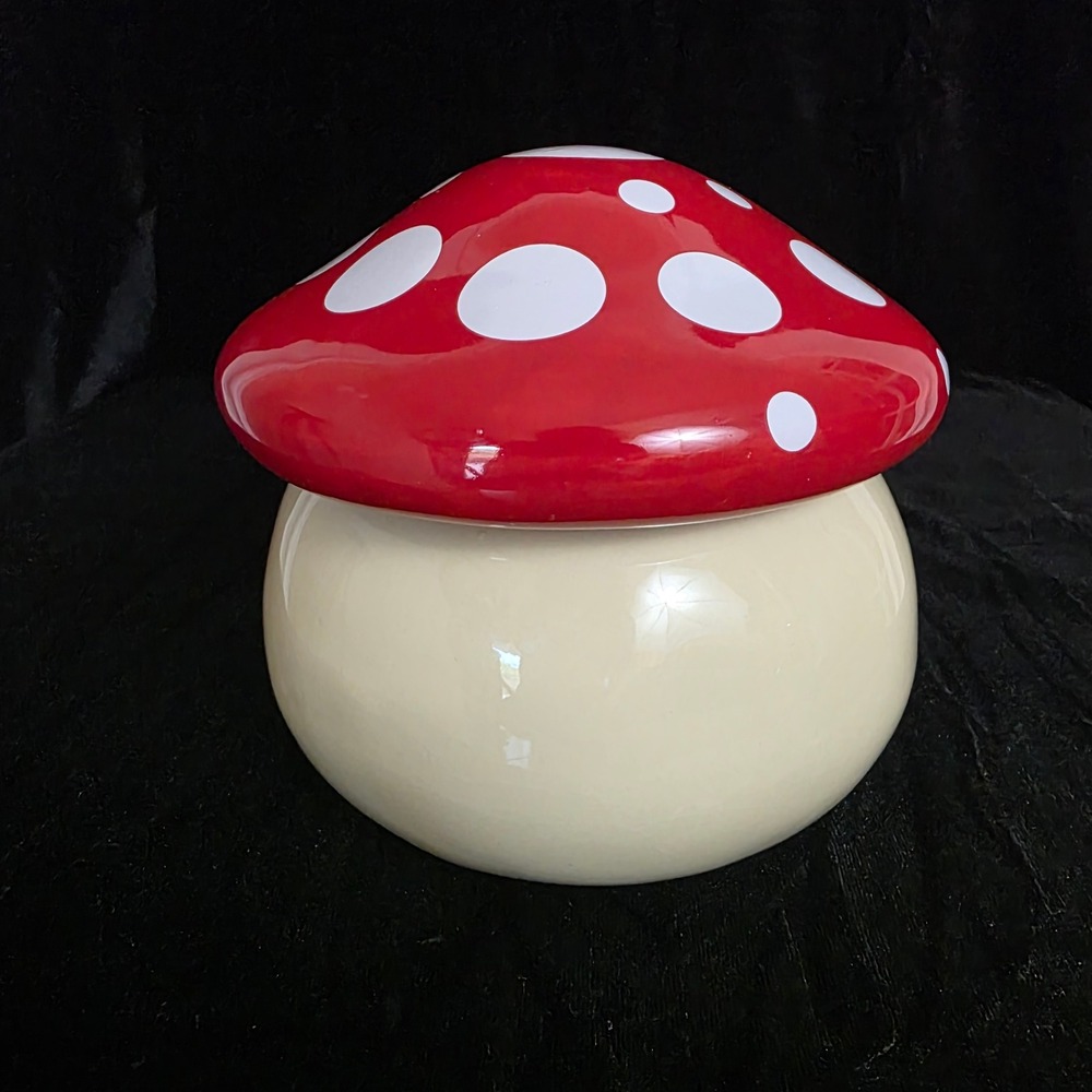 10 Strawberry Street Red Cap Polka Dot Mushroom Ceramic Canister Jar with Lid